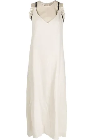 ALYSI Robe longue à empiècement en cuir