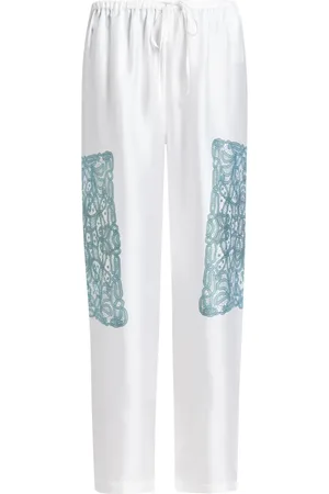 BITE Pantalon en soie à imprimé dentelle