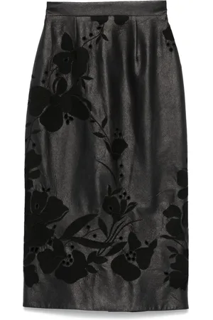 Elie saab Jupe longue en cuir artificiel à broderies