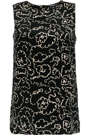 CHANEL Blouse en soie à logo imprimé (années 1990-2000)