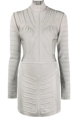 Balmain Robe courte nervurée à manches longues