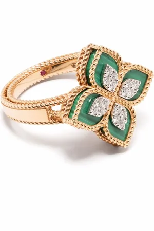 Roberto Coin Bague Princess Flower en or 18ct ornée de diamants et de malachite