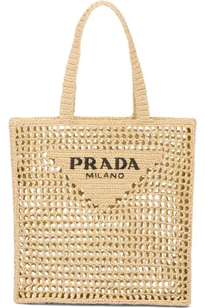 Prada Sac cabas en raphia à logo brodé