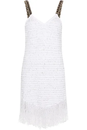 Balmain Robe courte en tweed à franges