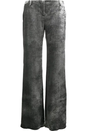 Alberta Ferretti Pantalon en velours froissé à taille basse