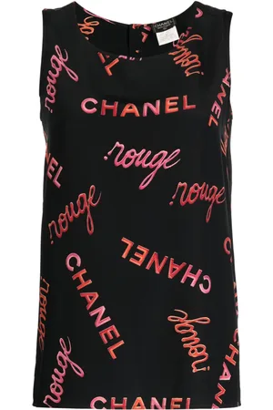 CHANEL Blouse en soie sans manches à logo (1996)