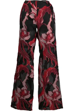 Alberta Ferretti Pantalon droit à fleurs appliquées