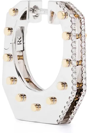 Rainbow K Créoles Cyborg en or blanc et jaune 14ct pavées de diamants