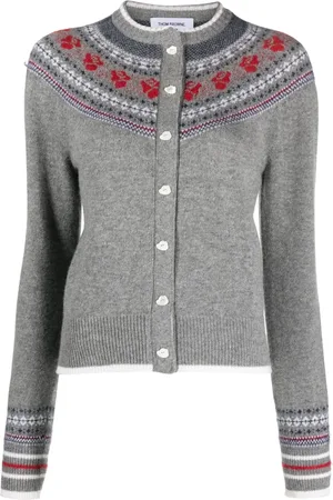 Thom Browne Cardigan Rose Icelandic en maille intarsia