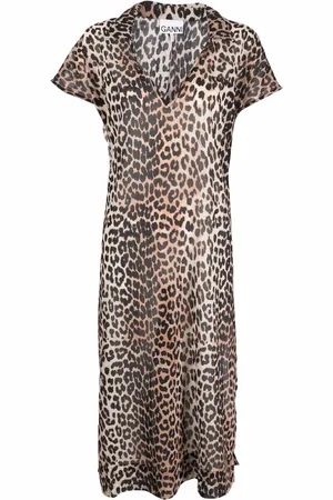 Ganni Robe en coton biologique à imprimé léopard