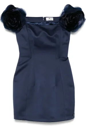 Elisabetta Franchi Robe courte satinée Duchess à appliques fleurs