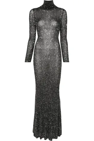 Balenciaga Robe longue mouchetée à col montant