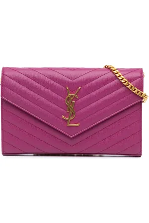 Saint Laurent Sac à bandoulière monogrammé Envelope Chain Wallet en cuir Grain De Poudre à matelassage chevron (2019)