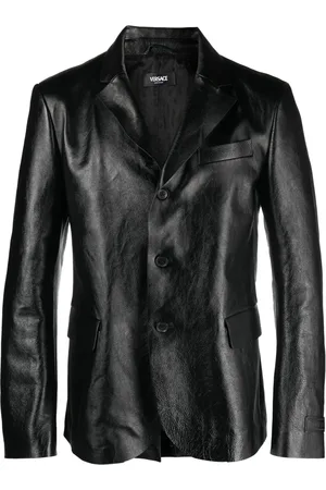VERSACE Blazer en cuir à simple boutonnage