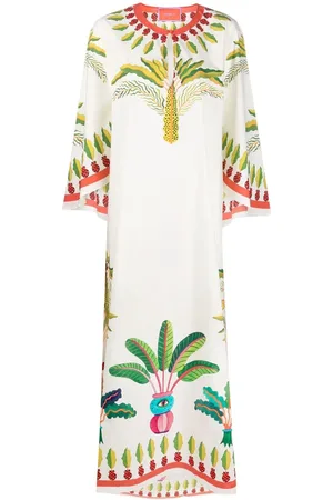 La DoubleJ Robe-caftan Flying à imprimé palmier