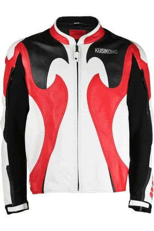 Kusikohc Veste en cuir à imprimé graphique