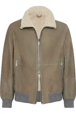 Brunello Cucinelli Veste en cuir à col lainé