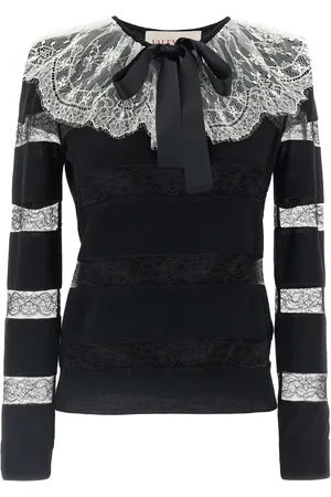 VALENTINO GARAVANI Pull rayé bordé de dentelle
