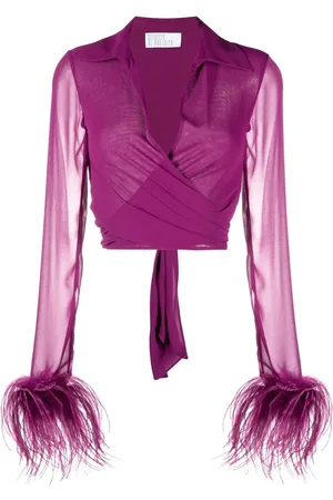 GIUSEPPE DI MORABITO Blouse crop à bordure de plumes