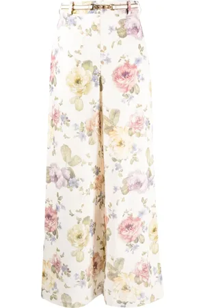 ZIMMERMANN Pantalon en lin fleuri à coupe ample