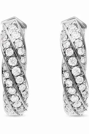 David Yurman Créoles Cable Edge en sterling pavées de diamants (13 mm)