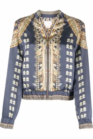 Camilla Veste bomber en soie à imprimé graphique