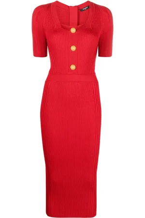 Balmain Robe nervurée à boutons embossés