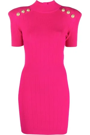 Balmain Robe nervurée à manches courtes