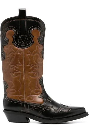 Ganni Bottes en cuir bicolores à broderies
