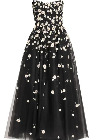 MONIQUE LHUILLIER Robe en tulle à fleurs brodées