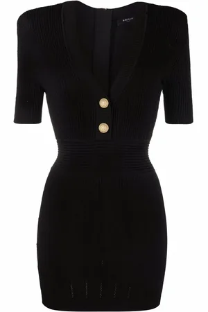 Balmain Robe en maille nervurée à manches courtes