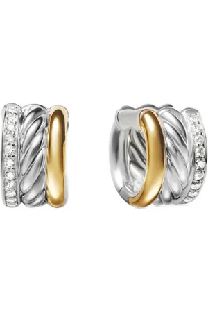 David Yurman Créoles DY Mercer en or 18ct et sterling serties de diamants (14 mm)