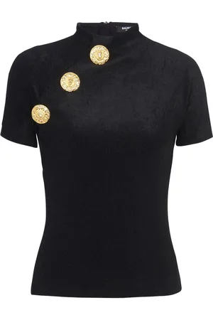 Balmain T-shirt en velours à détail de boutons