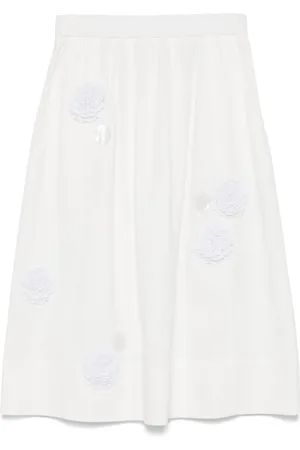 ODEEH Jupe mi-longue à appliques fleurs