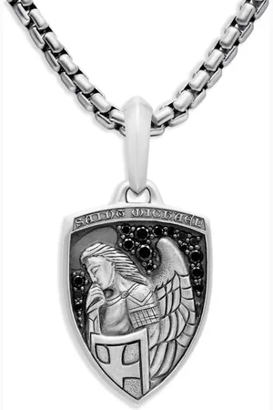 David Yurman Pendentif St. Michael en sterling pavé de diamants (26 mm)