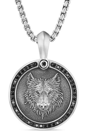 David Yurman Pendentif Petrvs Wolf en sterling pavé de diamants (30,3 mm)