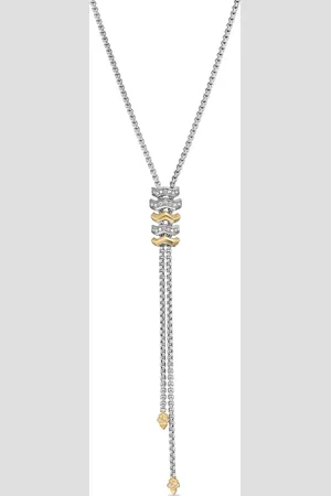 David Yurman Collier Zig Zag Stax Y en or 18ct et sterling pavé de diamants