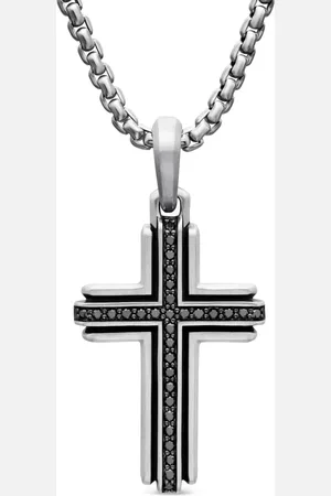 David Yurman Pendentif Deco Cross en sterling pavé de diamants (34 mm)