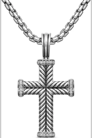 David Yurman Pendentif Chevron Cross en sterling pavé de diamants (33,5 mm)