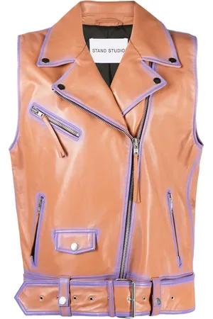 Stand Studio Manteau en cuir à bords contrastants
