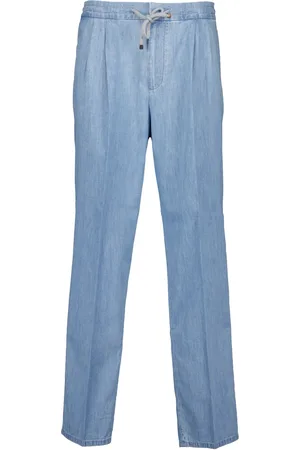 Brunello Cucinelli Pantalon droit en coton à effet délavé