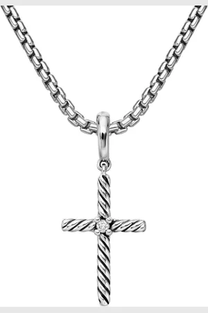 David Yurman Collier en sterling Cable Cross serti de diamants