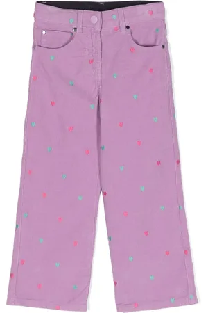 Stella McCartney Pantalon en velours côtelé à broderies cœur