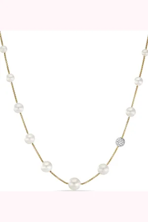 David Yurman Collier Station en 18ct serti de perles et de diamants (1,25 mm)