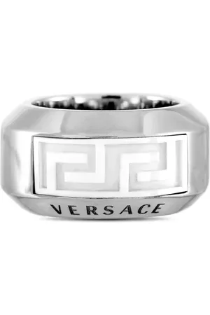 VERSACE Bague en or blanc 18ct et céramique à détail Greca pre-owned