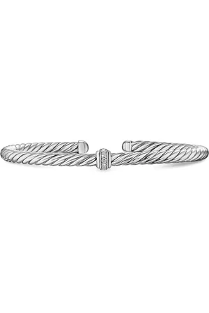 David Yurman Bracelet jonc Cable Flex Station en sterling pavé de diamant