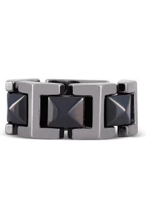 VERSACE Bague en or blanc 18ct et céramique à logo gravé
