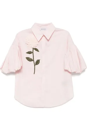 DICE KAYEK T-shirt en popeline de coton à fleurs brodées