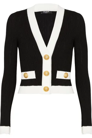 Balmain Cardigan en maille nervurée à bords contrastants