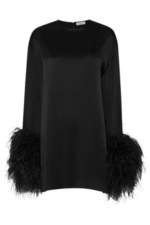 LAPOINTE Robe bordée de plumes à fini satiné